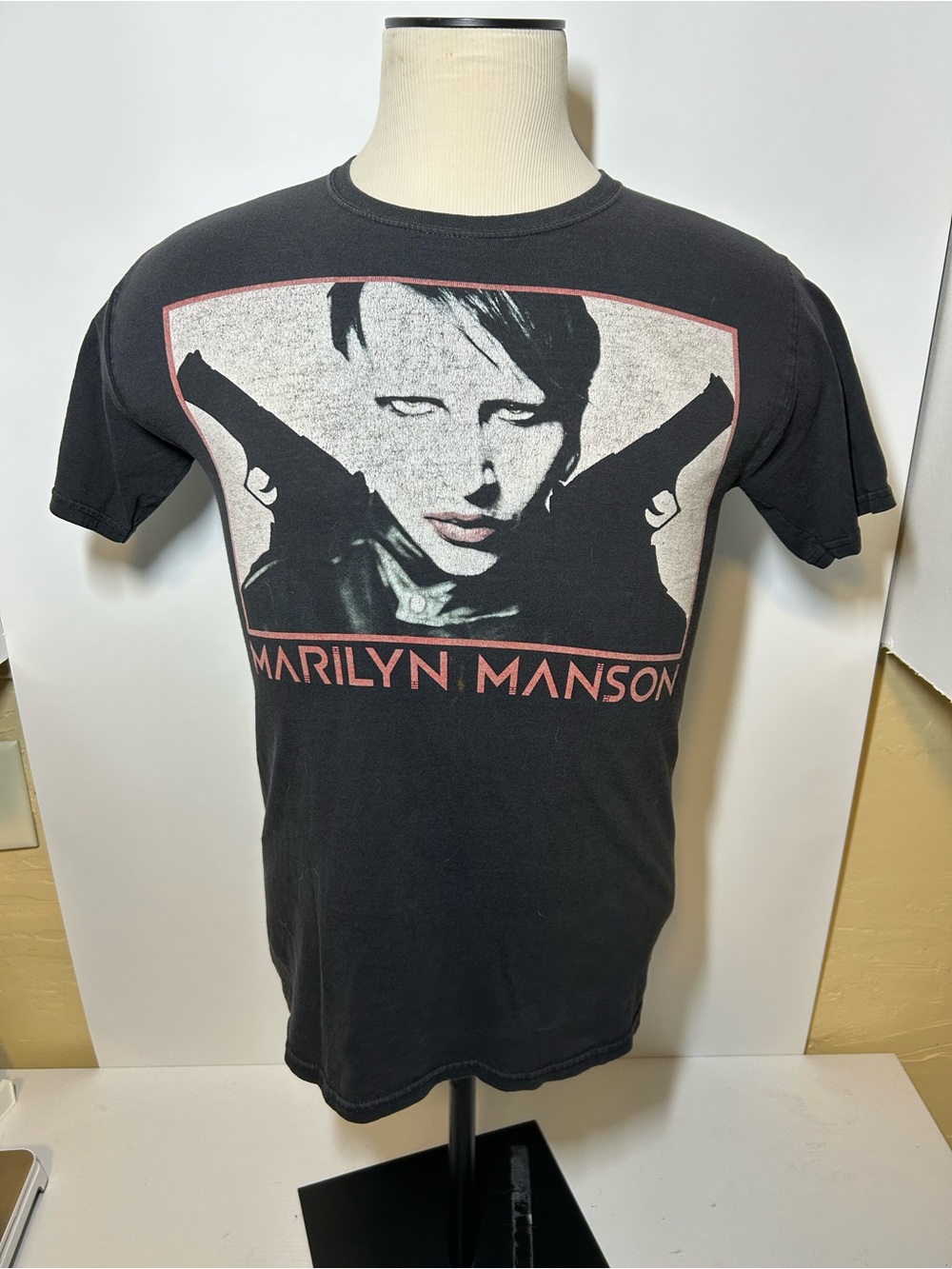 Black Graphic Band Tee Marilyn Manson pistol whipped double sided